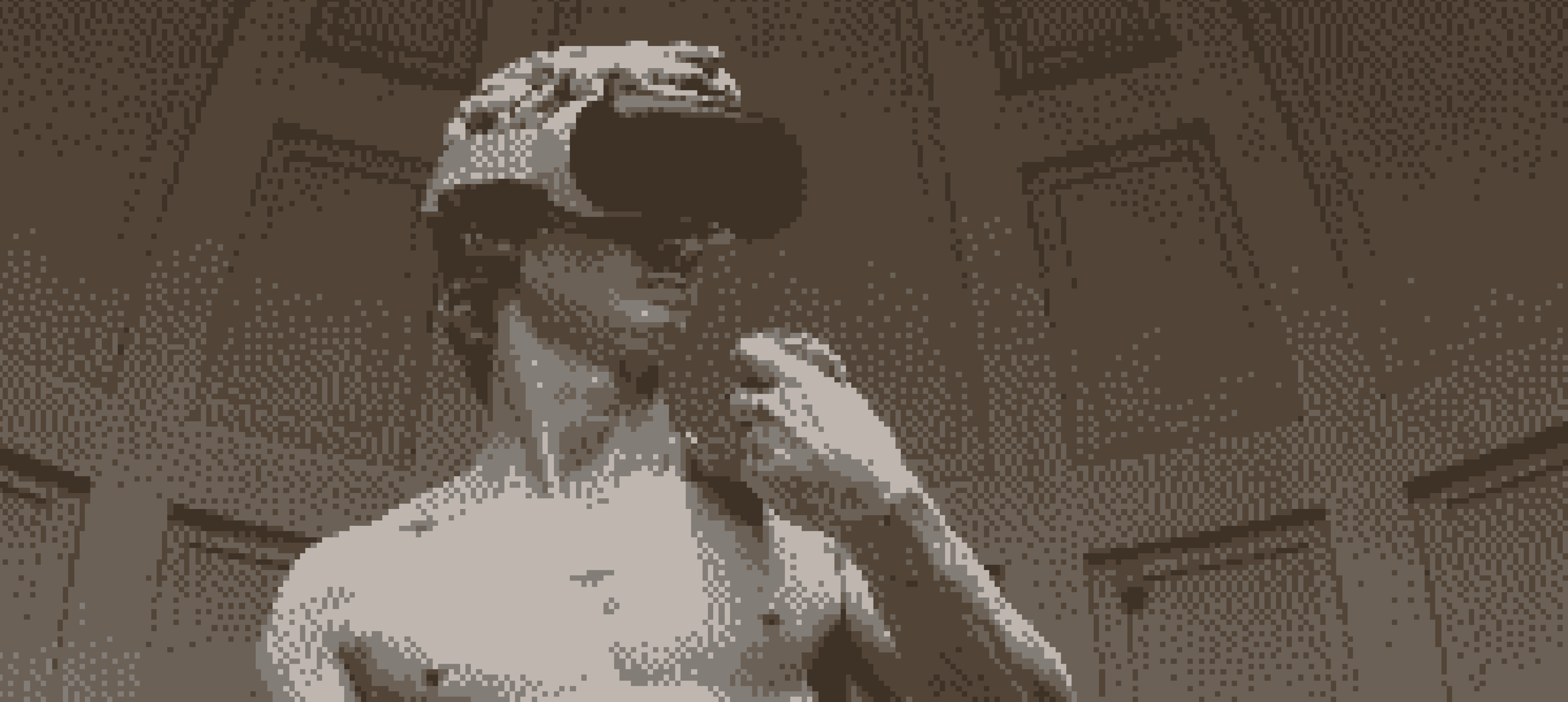 Statue of David wearing VR headset